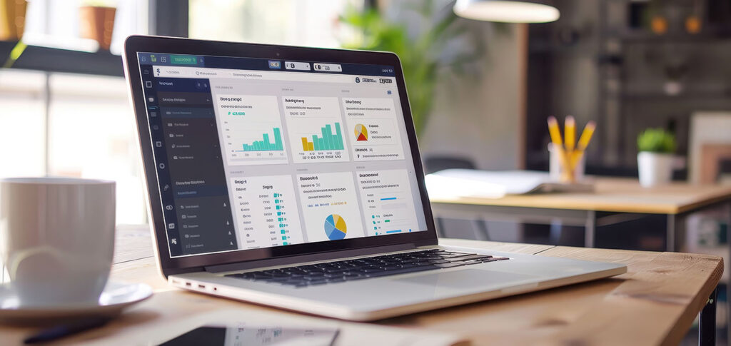 Laptop displaying a content management system CMS interface, web